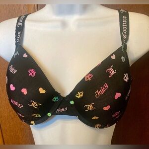 Juicy Couture Black Bra with Multicolor Heart & Logo Print